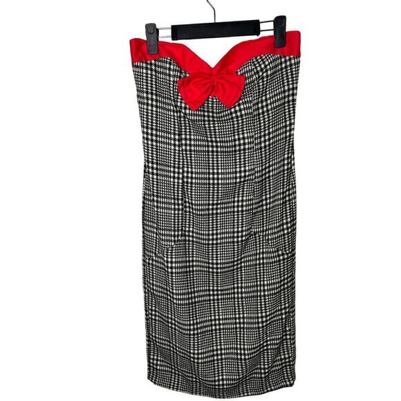 Karlie Bow Houndstooth Strapless Knee Length Sheath Dress Gray Women's Sz Small - Picture 1 of 11